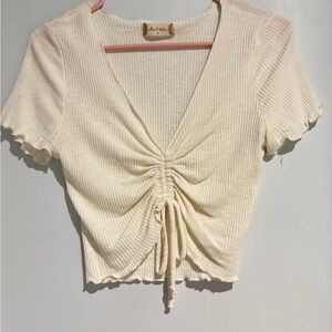 Altar'd State Cream Ruched Crop Blouse